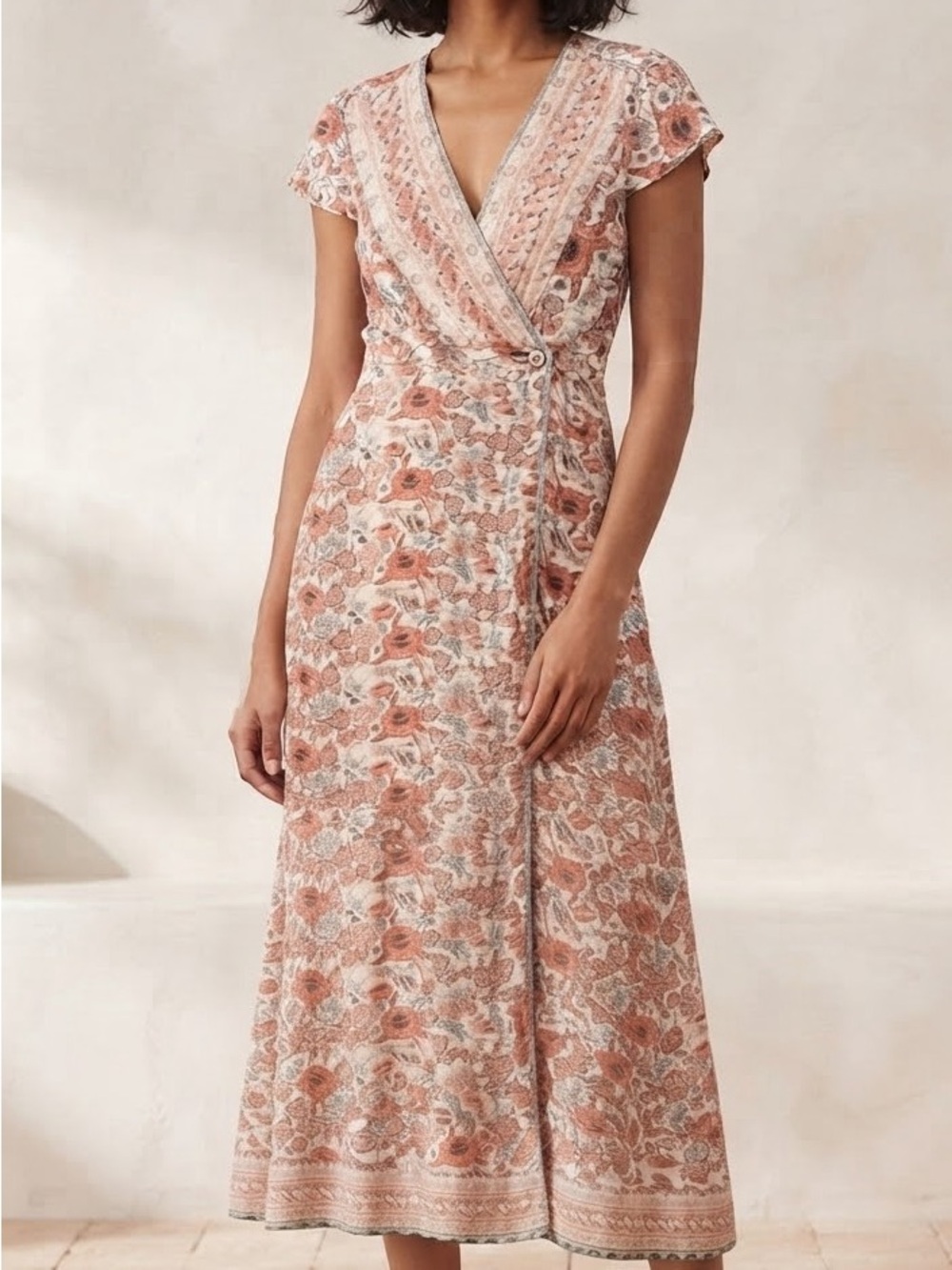 💛💛 3/25 Floral Wrap Midi Dress in Dusty Rose